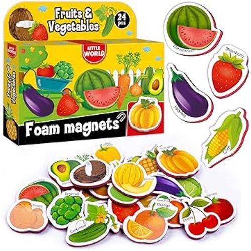 Large Set of 31 Foam Fridge Magnets for Toddlers 1-3 - Refrigerator Magnets for Kids – Baby Magnets for Refrigerator 1 Year Old - Fruits and Vegetables Magnets for Toddlers 1-2