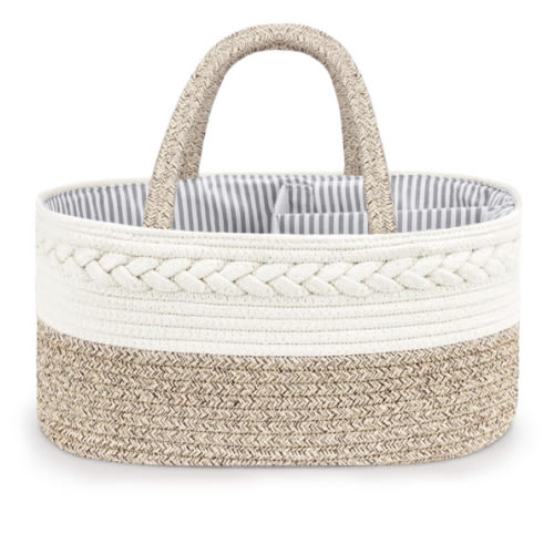 Maliton Baby Diaper Caddy Organizer, X-Large Cotton Rope, Rustic Style, Portable, 3 Compartments, A-Brown