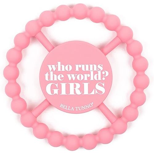 Bella Tunno Happy Teether for Girls– Soft & Easy Grip Baby Girl Teether Toy, Silicone Teether Ring to Help Soothe Gums, Non-Toxic and BPA Free, Who Runs the World
