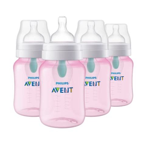 Philips Avent Anti-Colic Baby Bottle with AirFree Vent, 9oz, 4pk, Pink, SCY703/14
