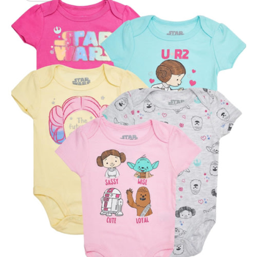 STAR WARS Baby Girls Bodysuits 5-Pack - Baby Girls' Bodysuits 5-Pack with Princess Leia, R2-D2, Yoda Baby Clothes