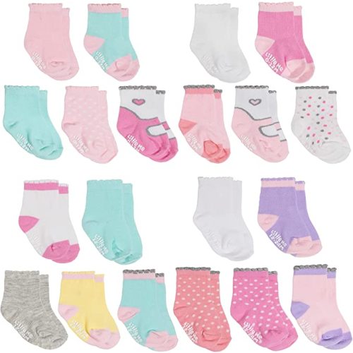 Little Me 20-Pack Newborn Baby Infant & Toddler Girls Socks, 0-12/12-24 Months, Assorted Size Pack - Flat Knit - Multi