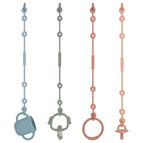 Toy Straps for Baby, Silicone Toy Straps Adjustable Stretchable Sippy Cup Straps for Strollers, High Chair, Cribs, Hanging Baskets, Shopping Trolley, Car Seat (Ether+Sage+Apricot+Muted)