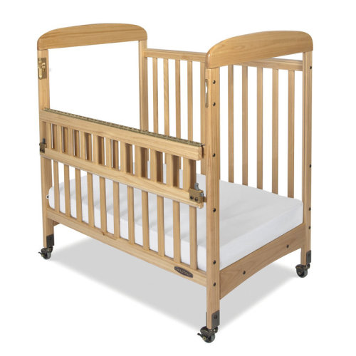 1st crib choice: Child Craft Avery Wood Mini Portable Crib - short-mom friendly 31.5" w/ drop gate