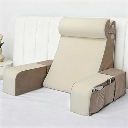 Vekkia 21" Reading Pillow with Adjustable Arms & Headrest – Zoned Foam Support, XL Side Pockets, Removable Cover, Back Support Chair for Reading, Gaming, Post-Surgery Recovery in Bed or Floor