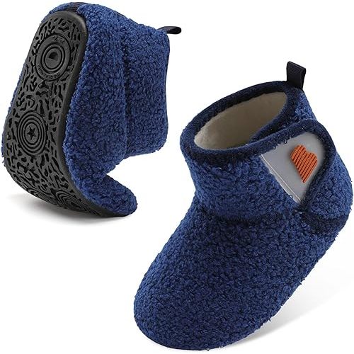 BARERUN Toddler Slippers Girls Boys House Shoes Baby Winter Booties Plush Cozy Kids House Slipper Warm Lightweight Infant Walking Shoes Socks