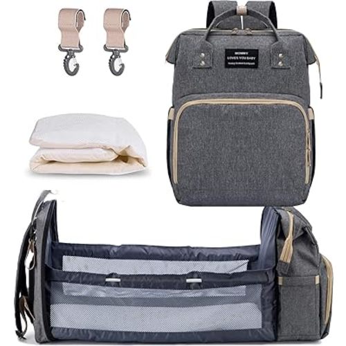 Diaper Bag Backpack, Multifunction Diaper Bags for Boys Girls, Portable Travel Back Pack Baby Shower Gifts, Nappy Changing Bag with Stroller Straps & Changing Pad,Grey