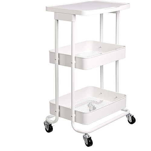 Amazon Basics 2-Tier Metal Kitchen/Utility Cart with Shelf, White