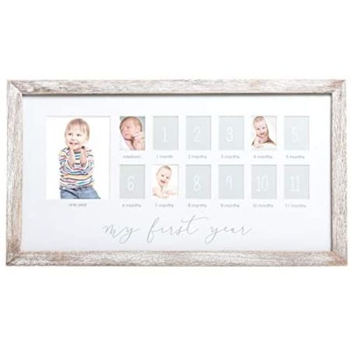Pearhead My First Year Photo Moments Baby Keepsake Picture Frame, Baby’s First Year Photo Frame, Mother’s Day Accessory, Gender-Neutral Baby Milestone Nursery Décor, Rustic