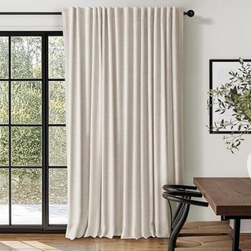 100% Blackout Shield Linen Blackout Curtains for Bedroom 84 Inches Long, Back Tab/Rod Pocket Living Room Drapes, Thermal Insulated Blackout Curtains 1 Panel Set, 100" W x 84" L, Cream