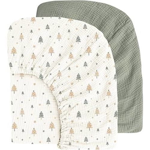 Muslin Cotton Crib Sheets - Neutral Fitted Sheets for Standard Crib& Toddler Mattress Soft and Breathable Baby Sheets for Boys and Girls - 28"x52"