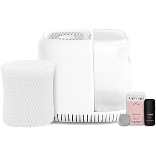 Canopy Bedside Humidifier, White Humidifier, 36 HR Run Time, 2.5L Capacity - Help Alleviate Symptoms of Allergies, Flu, Cold, Dry Skin Includes Humidifier, Unwind Aroma, Filter, Power Cord & Adapter