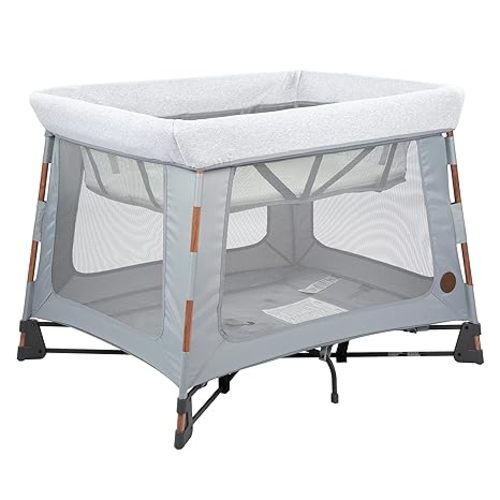 Maxi-Cosi Swift Lightweight Portable Playard, 1-Step Fold Playpen with Travel Bag, 2-Stage Mattress for Newborn to Toddlers, Essential Grey