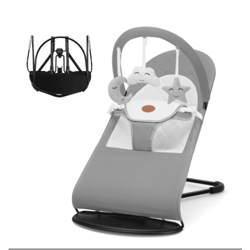 Baby Bouncer, 2-in-1 Convenient, Lightweight Adjustable Rocker or Fixed, Cotton, for 0-18 Months, Light Gray