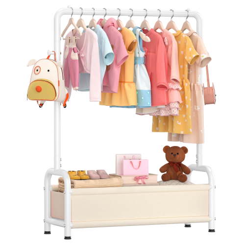 Free Shipping! UNTIMATY Kids Clothing Rack with Storage Shelf, Adjustable Height, Holds Up to 88 lbs, White