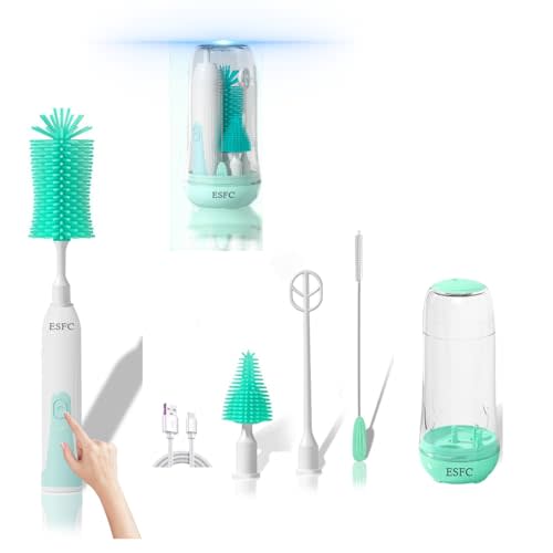 ESFC Portable Baby Bottle Cleaner Kit - Automatic Bottle Brush, Nipple/Straw Cleaner, Electric Stirrer, Drying Rack - Waterproof, Rechargeable Travel Kit - Green