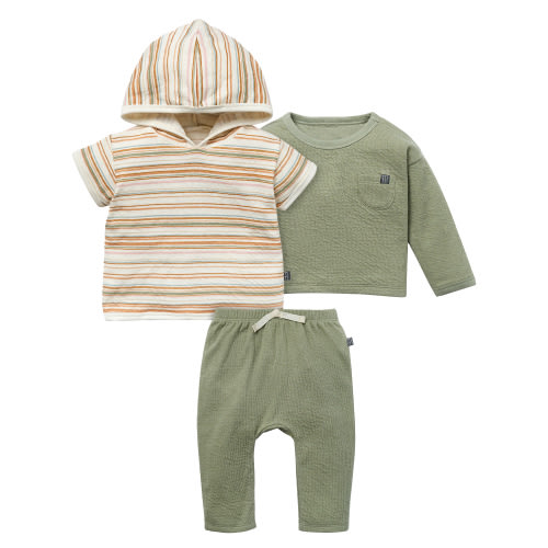 Modern Moments by Gerber Baby Neutral Tops and Pant Organic 3-Piece Outfit Set, Size 6/9 Months