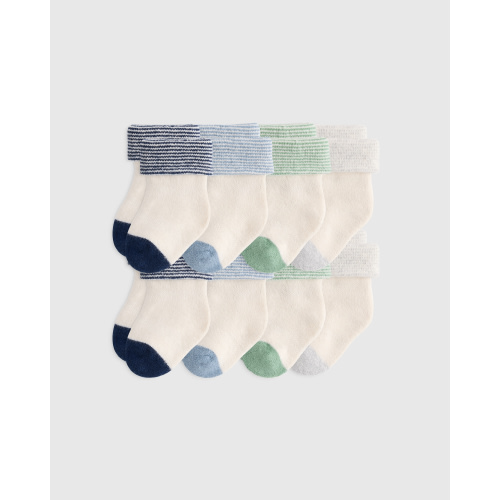 Organic Cotton Fold Over Socks 8-Pack - Baby in White/Grey