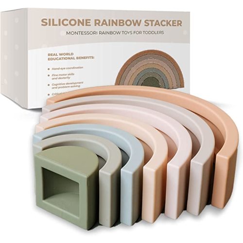 Rainbow Stacking Toy - Silicone Rainbow Stacker Game - Montessori Rainbow Toys for Toddlers - Baby Colorful Stacking Blocks Puzzles for Kids 1 2 3 4 5 Years Old, Early Development Gift for Boy or Girl