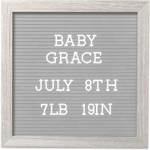 Pearhead 10" x 10" Letterboard, Rustic Nursery, Message Board, Milestone or Baby Announcement Sign, Light Gray