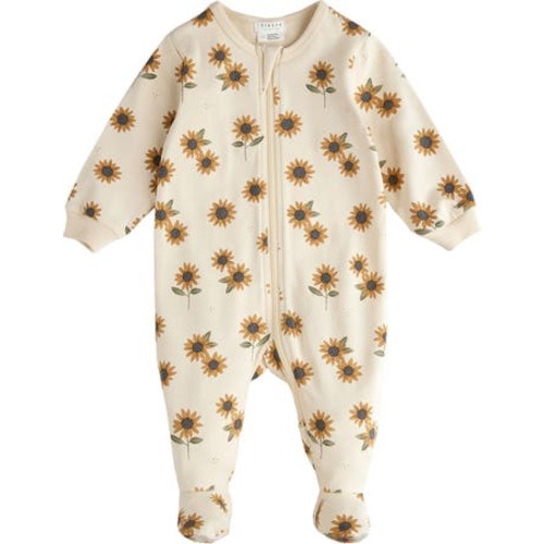 Sunflower Print Cotton Footed One-Piece Pajamas, 9M