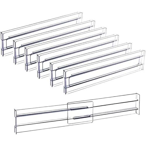 Acrylic Clear Drawer Dividers, Expandable 11-19'' Dresser Organizers Transparent Kitchen Drawer Organizer, Clear Plastic Drawers Separators for Clothing Kitchen Utensils and Office Storage 6 Pack