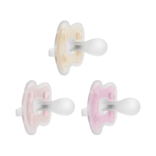 Dr. Brown's Advantage One-Piece Silicone Baby Pacifier, Fully Symmetrical Soother, Ecru/Light Pink/Pink, 0-6m, BPA Free, 3 Pack