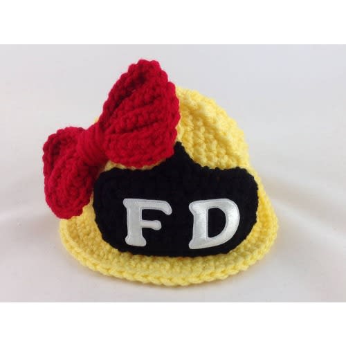 Baby Girl Firefighter Hat - Baby Firefighter Hat in Yellow with Red Bow - Firefighter Baby Girl - Firefighter Baby Shower - Baby Shower Gift