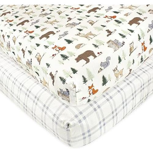 Hudson Baby Unisex Baby Cotton Fitted Crib Sheet, Forest Animals, One Size