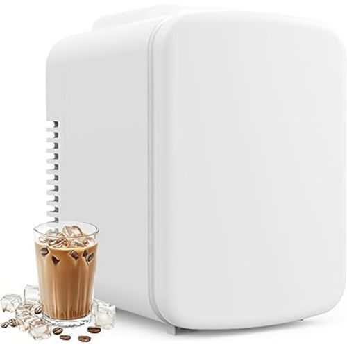 Simple Deluxe 4L/6 Can Portable Mini, Cooler & Warmer Small Refrigerator, Freon-Free Compact Fridge for Skincare, Beverage, Food, Cosmetics, White