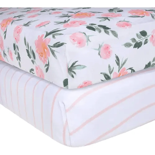 Burt's Bees Baby Fitted Crib Sheet Organic Cotton BEESNUG - Autumn Bloom and Stripe Prints, Fits Unisex Standard Bed and Toddler Mattress, Infant Essentials, 52 x 28 Inch 2-Packs