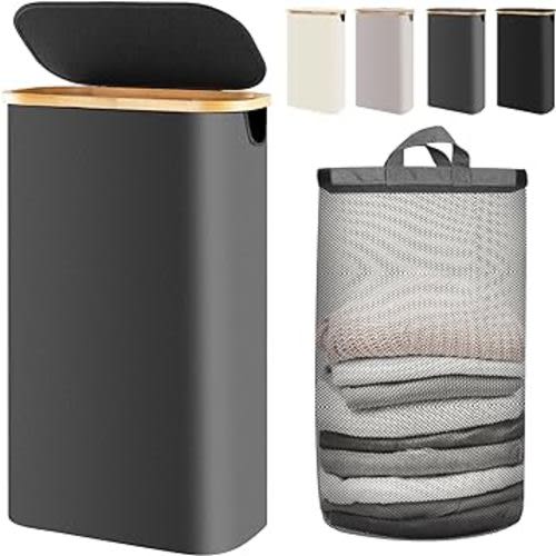 Small Laundry Basket, 75L Slim Laundry Hamper with Lid, Clothes Hamper for Laundry Basket Collapsible, Narrow Laundry Hamper for Small Spaces, Bedroom,Laundry Room, Dorm