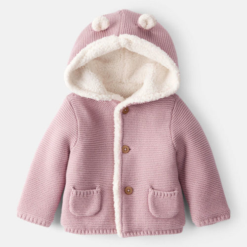 Pink Baby Girl Sherpa Lined Cotton Long-Sleeve Sweater - Pink | Carter’s Oshkosh Canada