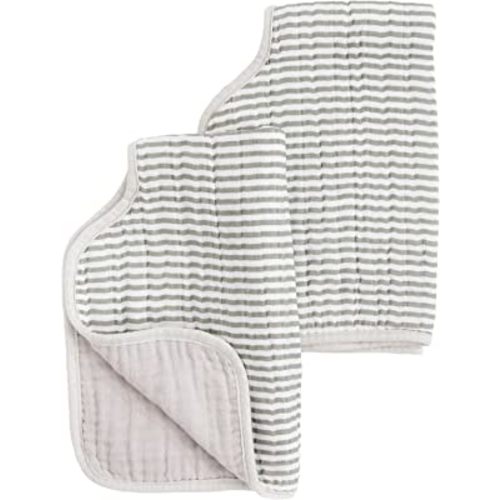 Little Unicorn 2 Pack Cotton Muslin Burp Cloths | 100% Cotton | Multi-Layer | Ultra Absorbent & Soft | Ergonomic Design | Burping Newborn Baby | Reversible | Large 21”x14” | Reversible | Grey Stripe
