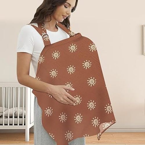 UHINOOS Muslin Nursing Cover for Mom Breastfeeding, 100% Cotton Baby Privacy Nursing Covers Up Breathable with Ajustable Hoop for Mother(Brown)