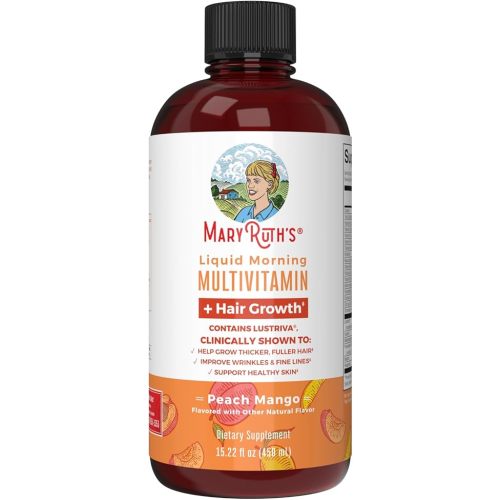 MaryRuth's Liquid Multivitamin + Hair Growth | Biotin 10000mcg | Lustriva Hair Growth Supplement | Clinically Tested in Women for Thicker Hair & Facial Wrinkle | Skin Care | Ages 18+ | 15.22 Fl Oz