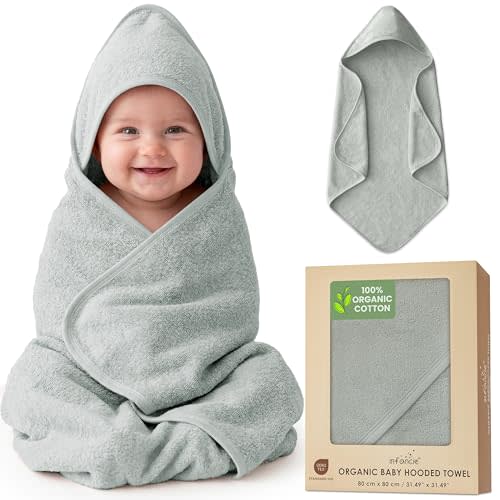 100% Organic Cotton Plush Woven Hooded Baby Bath Towels - Soft and Absorbent 31x31 Inches for Newborns and Kids, Baby Hood Towels for Newborn, Premium Infant Towels (Moos Green)