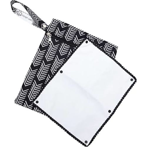 Sarah Wells Pumparoo Wet Dry Bag for Breast Pump Parts – Compact Organizer with Waterproof Pocket, Staging Mat & Fridge Hack – Machine Washable Pumping Accessory (Black & White)