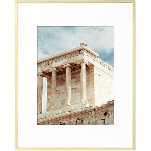 Marsmiles 16x20 Metal Picture Frame, Display 11x14 Pictures with Mat or 16x20 without Mat, Aluminum Photo Frame Covered by Real Glass for Wall Display Home Office Gallery, Gold, 1 Pack