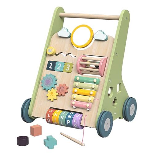Baby Push Walker, Wooden Baby Walker with Wheels, Montessori Push Walker for Babies 6-12 Months, Push Walking Toys for Boys&Girls 1 Year Old, Gifts for Toddler