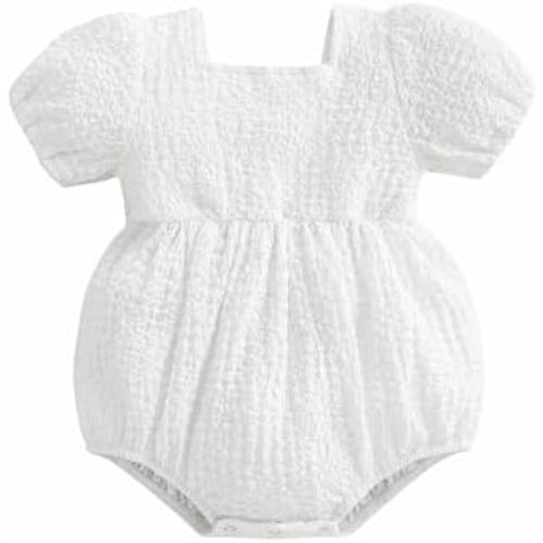 WZTYYDS Baby Girl Summer Clothes Newborn Smocked Bubble Romper Solid Puff Short Sleeve Bodysuit Cute 3 6 9 12 Months Outift