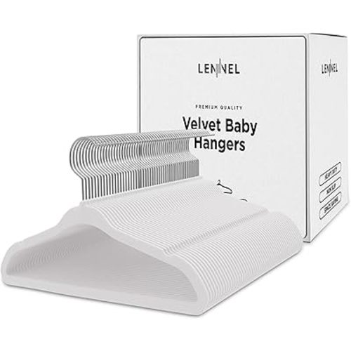 Premium Quality Velvet Baby Hangers, Pack of 50 Non-Slip Infant & Toddler Clothes Hangers, Heavy Duty Children's Hangers,11 Inch Space Saving Kids Hangers for Closet (Ivory)
