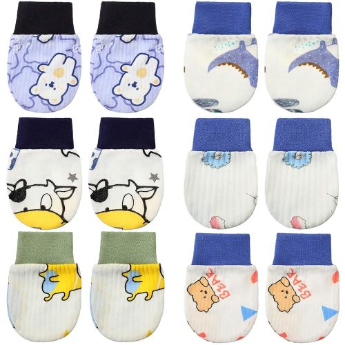6 Pairs Newborn Baby Mittens No Scratch Gloves Infant Toddler Anti Scratch Essentials Unisex Cotton for 3-9 Months Girls Boys(Classic Colors, Thin)