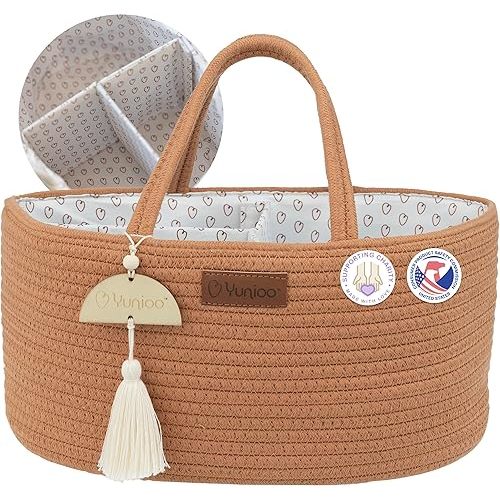 Diaper Caddy Organizer, Boho Diaper Bag Tote for Changing Table Necessities and Baby Essentials Must Haves for Newborn, Car Caddy Organizer, Portable Storage Basket for Boy or Girl, Brick