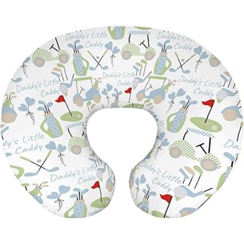 Baby Boys Nursing Pillow Cover Blue Gingham Golfing, Cute Golf Daddy's Little Caddy Breastfeeding Pillowcase, Bottle Feeding Pillow Slipcover Shower Gift Cover Only