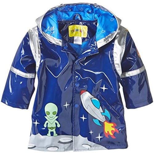 Blue Space Hero All-Weather Raincoat for Boys w/Fun Spaceship Pocket, Astronaut Helmet