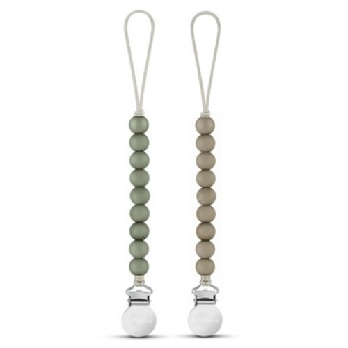 Beaded Pacifier Clip Holder for Baby Boys and Girls - Sage + Khaki, 2 Pack