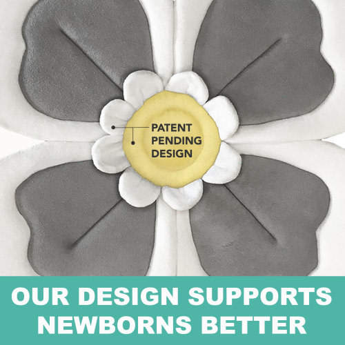 ORGANIC Baby Bath Flower Sink Cushion Travel Set -Bamboo & Cotton Towel material- Soft Gray Flower for Infant Bathtime