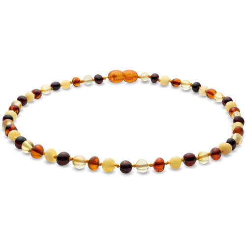 Natural Baltic Amber Necklace 13 inches - Knotted Between Beads- Polished Amber Beads- Multicolor