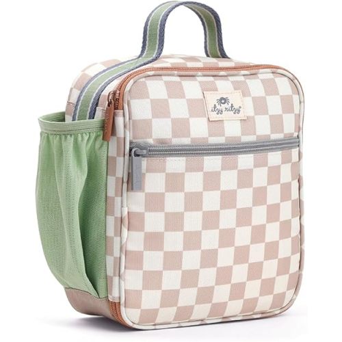Itzy Ritzy Toddler Lunch Box - Kids Lunch Bag is Insulated and Includes Water Bottle Holder Plus 2 Pockets - Durable, Easy to Clean Lunch Box Toddler Bag (Checkerboard)